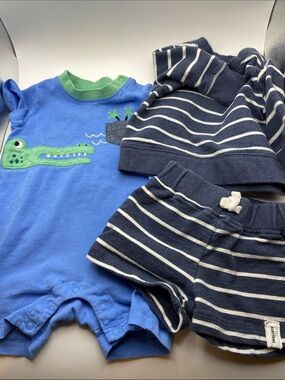 Blue Crocodile Romper & Navy Stripe Set - Kids Shirts & Tops